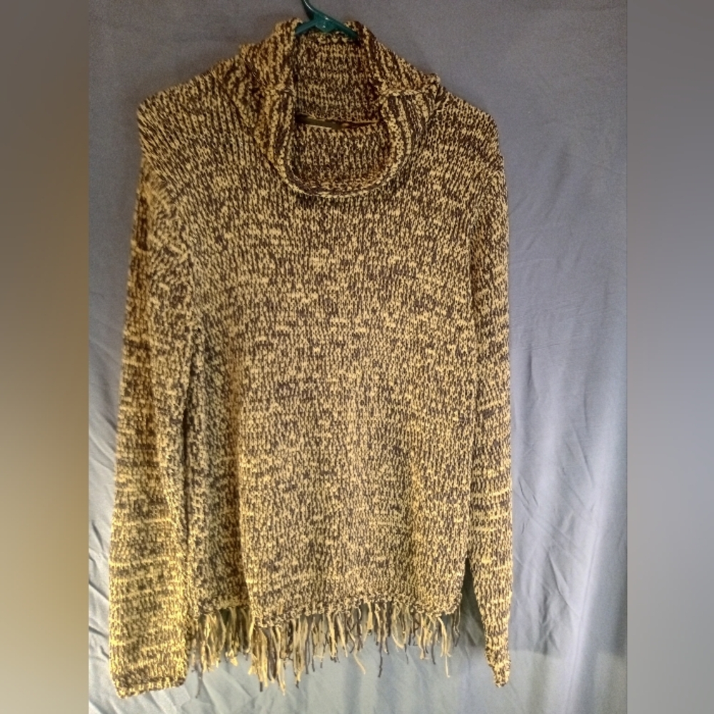 Cozy John Paul Richard Crochet Knit Cowl Neck Sweater - Black and Cream